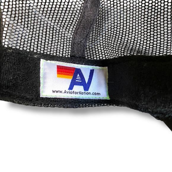 Auth Aviator Nation Smiley Vintage Trucker Hat  Snap Back Black Yellow OS NWOT main image 6
